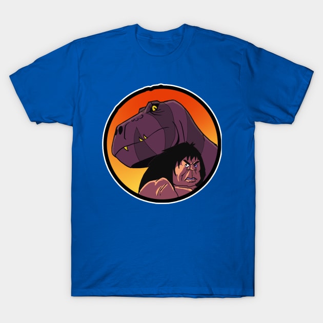 Dino and Cave Man T-Shirt by Biomek